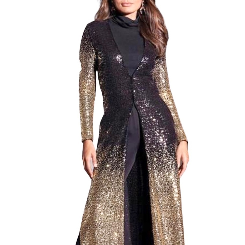 ❣️Black and gold sequins split duster XS